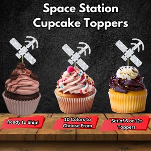 Space Station Cupcake Toppers, Outer Space Food Picks, Outer Space Birthday Party Decor, Two The Moon Party Decor, Astrology Birthday Party