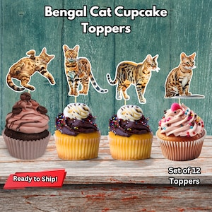 Bengal Cat Cupcake Toppers, Leopard Cat Cupcake Toppers, Cat Lover Party Decor, Cat Birthday Decor, Bengal Cat Decorations, Bengal Cat Party