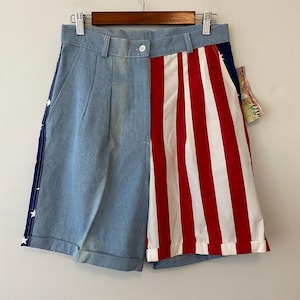 Vintage Cricket Blues American Flag Pleated Shorts Womens Large 29&quot; Deadstock