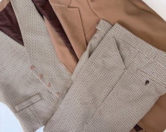 Vintage 3pc Leisure Suit Polyester 41/46 Brown Plaid
