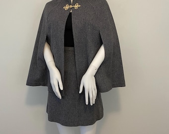 Set gonna e mantello in lana grigia Thermo-Jac anni '60