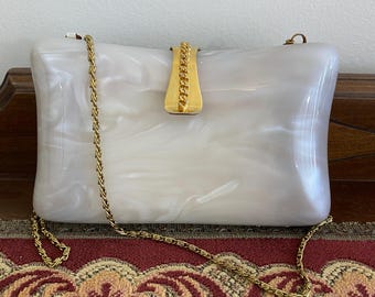 Vintage Lisette Mother of Pearl Lucite Acrylic Hard Shell Purse