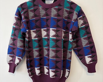 Vintage College Point Crewneck Pullover Sweater Womens Small Geometric Knit