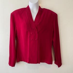 Vintage 80s F/Stop Fucshia Long Sleeve Button Pleated Front Blouse Womens Large