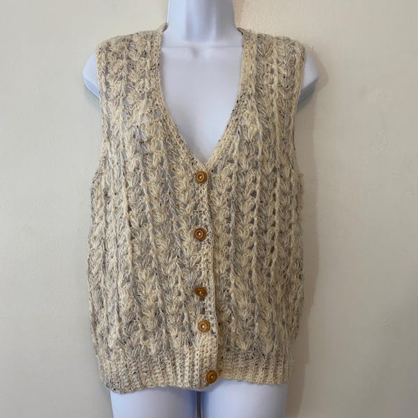 80s Joyce Crochet Button Sweater Vest Womens Large Vintage Deadstock