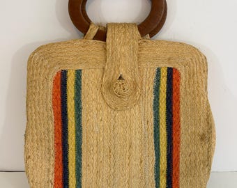 Vintage gestreepte portemonnee van geweven stro