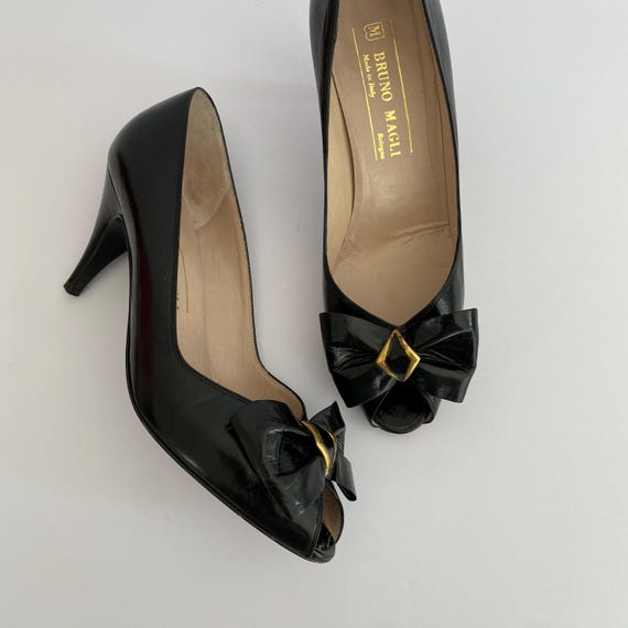 Vintage Bruno Magli Black Peep Toe Heels Womens 8 Bow - Etsy display picture 3