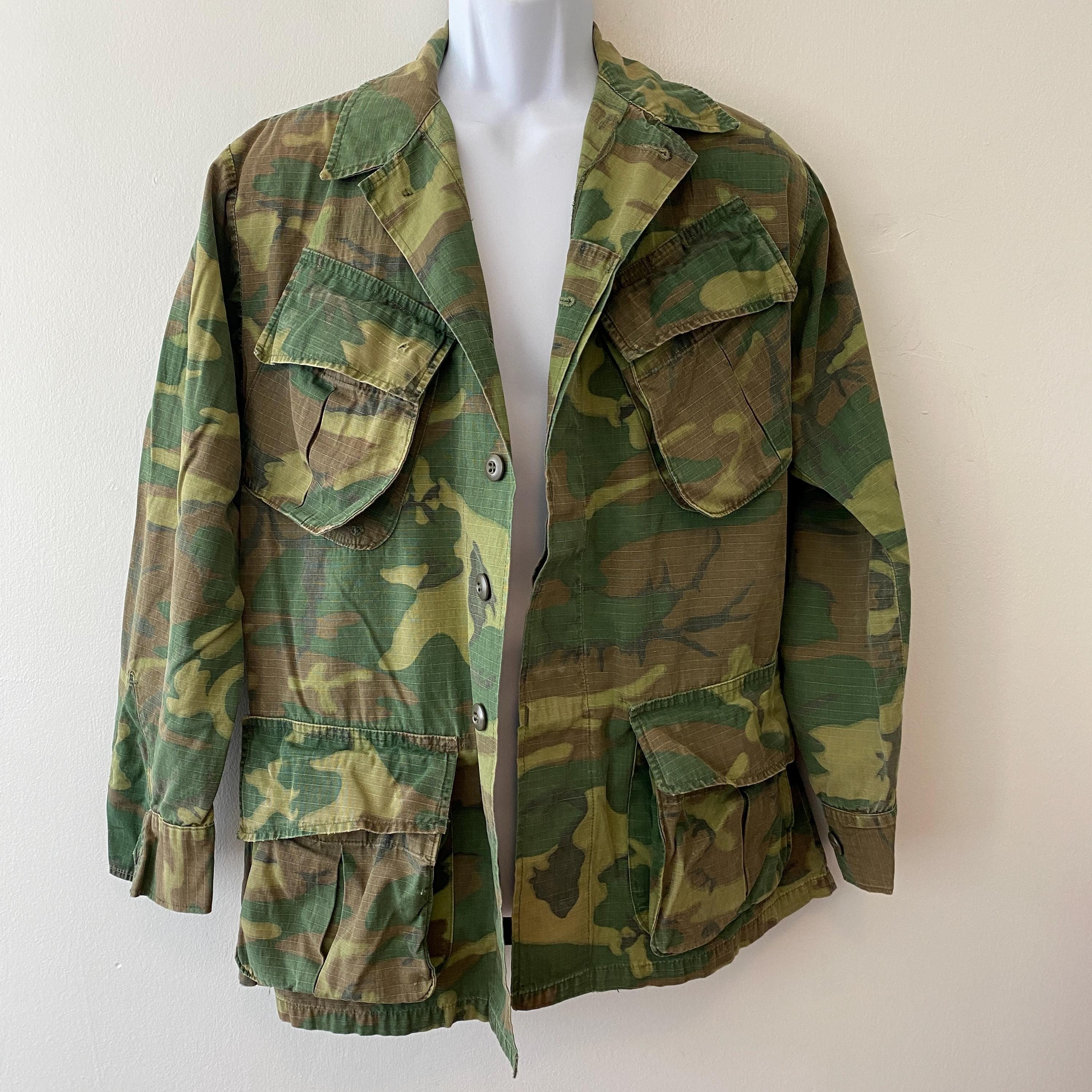 Vintage 60s 70s Vietnam War US Army Camo Rip-stop Poplin W/R Class 