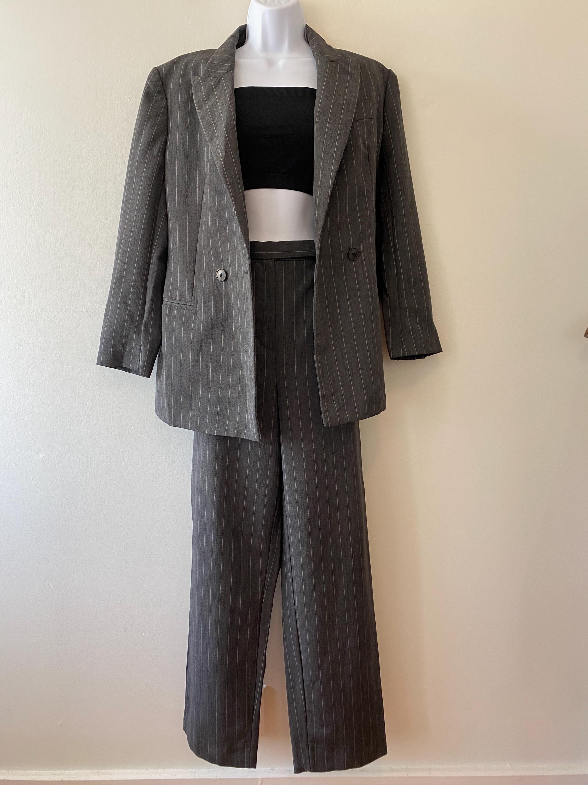 90s Giorgio Armani Grey Pin Striped Women's Pant Suit Size 10 - Etsy