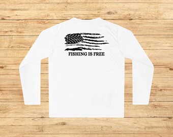 American Flag, Salty Anglerz logo t shirt, fishing shirt, long sleeve tee, outdoor shirt, gift for him, fishing apparel, performance shirt