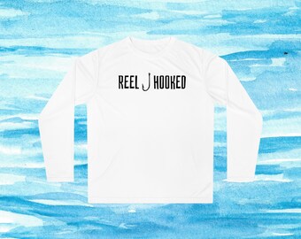reel hooked t shirt, fishing shirt, long sleeve tee, outdoor shirt, gift for him, fishing apparel, performance shirt