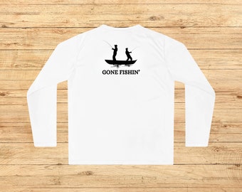 Gone Fishin', Salty Anglerz logo t shirt, fishing shirt, long sleeve tee, outdoor shirt, gift for him, fishing apparel, performance shirt