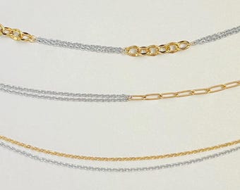 Mixed metal necklace, Waterproof layered necklace set, 18K pvd gold filled necklace, dainty everyday necklace.