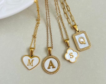 Initial necklace, waterproof necklace, 18K gold letter necklace, couples necklace, gold initial pendant necklace.