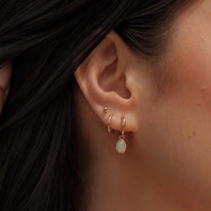 Jade earrings, Stacking earrings, Waterproof earrings, 18K pvd gold filled earring stack set of 3 pairs.