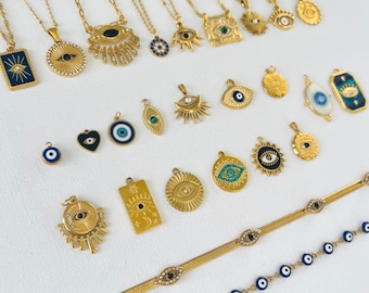 Gold evil eye necklace, waterproof necklace, inspired  Greek necklace, non tarnish necklace, beautiful protection necklace.