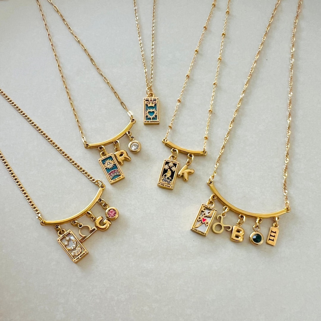 Tarot Card Necklace, 18K Pvd Gold Astrology Necklace
