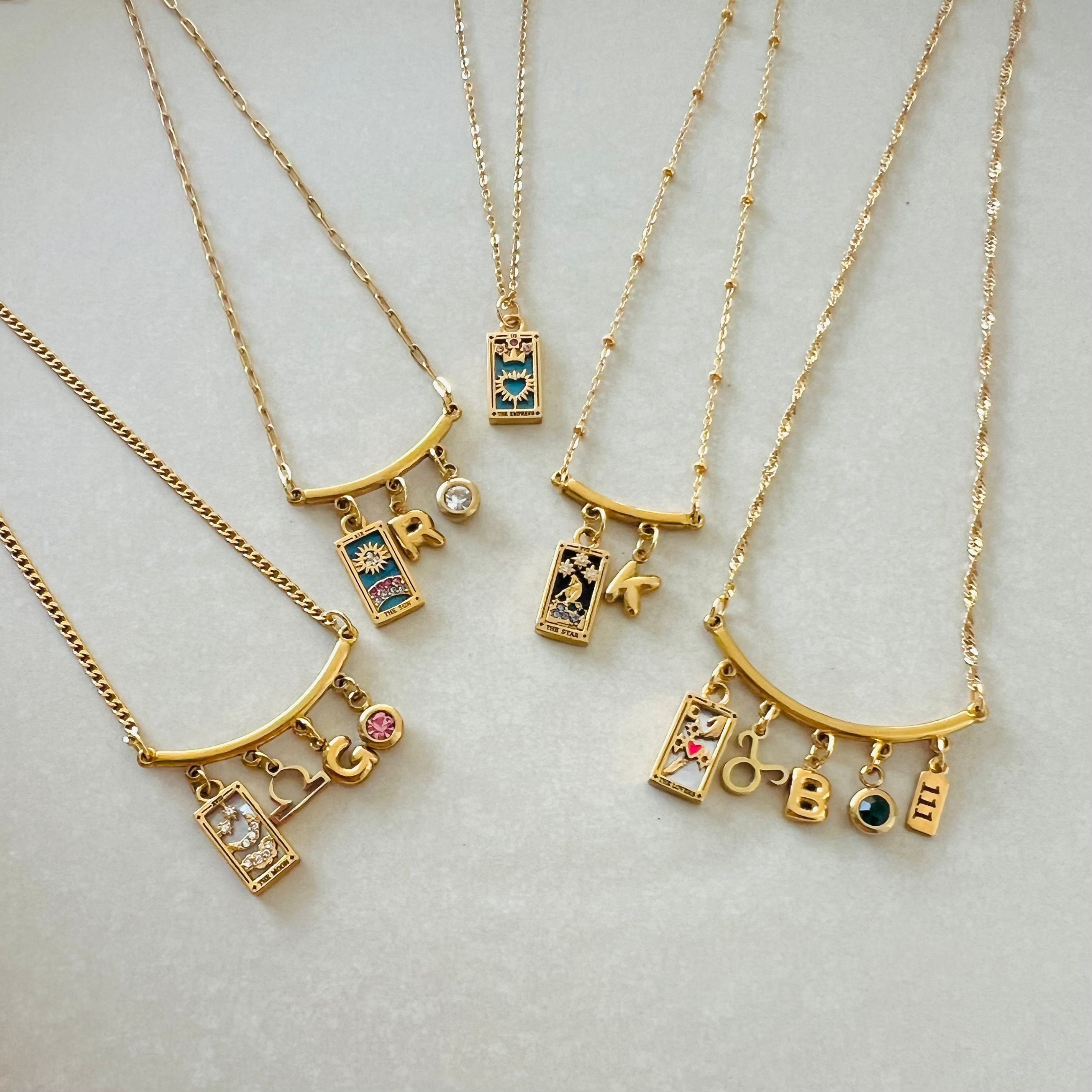 Tarot card necklace, 18K Pvd gold astrology necklace, waterproof necklace, tarot necklace, BFF necklace, custom charm necklace.