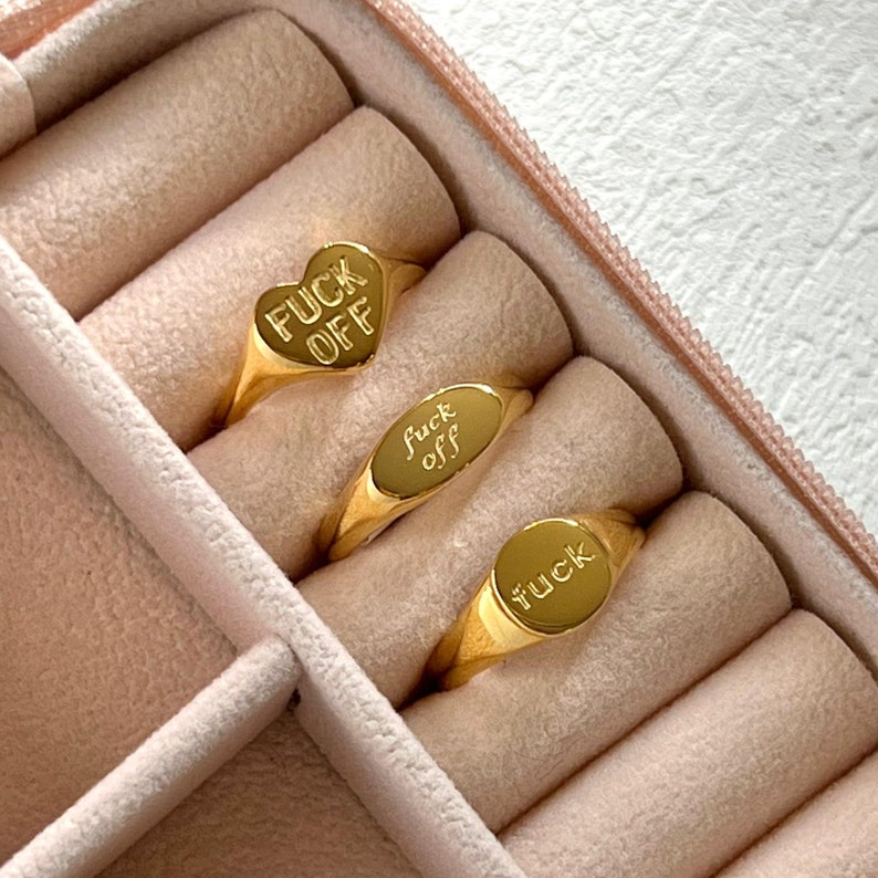 Fuck off ring, 18K pvd gold gold signet ring, fuck ring, waterproof ring, fuck you ring, beutiful non tarnish ring. image 7