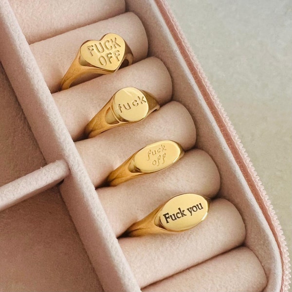 Fuck off ring, 18K pvd gold gold signet ring, fuck ring, waterproof ring, fuck you ring, beutiful non tarnish ring.
