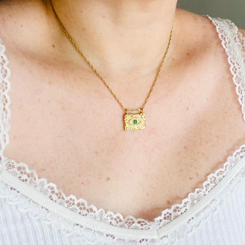 Gold evil eye necklace, waterproof necklace, inspired Greek necklace, non tarnish necklace, beautiful protection necklace. image 7