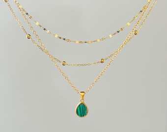 Layered necklace set, 18K pvd gold necklace stack, waterproof necklace, bundle of 3 chain with pendant.