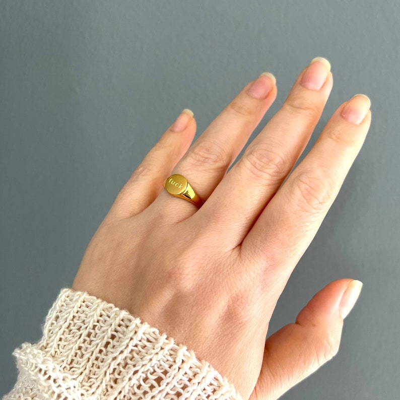 Fuck off ring, 18K pvd gold gold signet ring, fuck ring, waterproof ring, fuck you ring, beutiful non tarnish ring. image 6