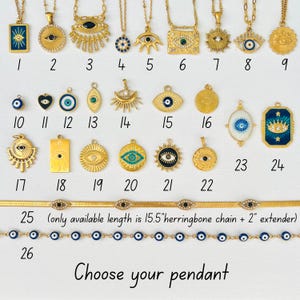Gold evil eye necklace, waterproof necklace, inspired Greek necklace, non tarnish necklace, beautiful protection necklace. image 2