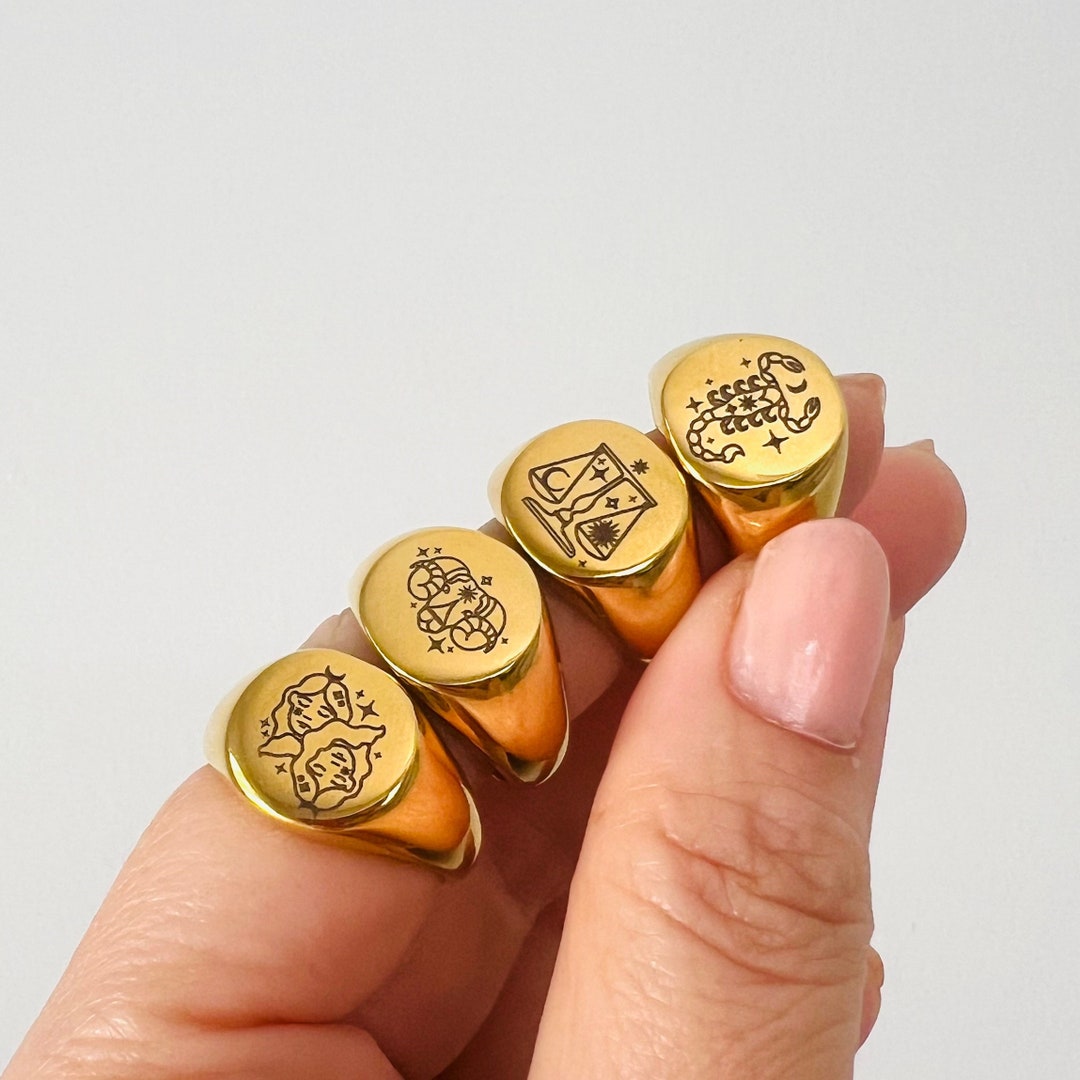 Zodiac Signet Ring, 18K Gold Astrology Ring, Celestial Jewelry - Etsy
