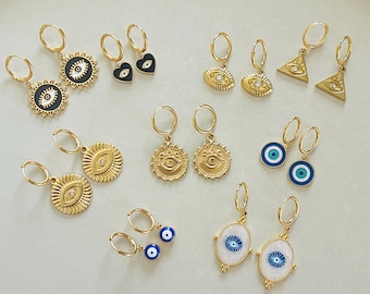 Evil eye earrings, waterproof earrings, 18K pvd gold non tarnish earrings, evil eye jewelry, tarnish free earrings ,beutiful protection gift