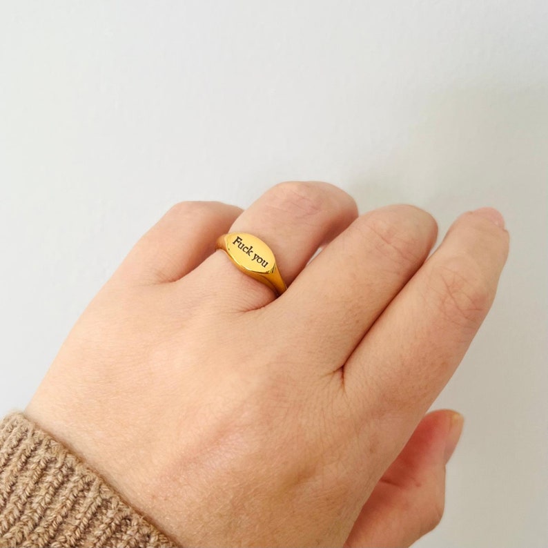 Fuck off ring, 18K pvd gold gold signet ring, fuck ring, waterproof ring, fuck you ring, beutiful non tarnish ring. image 4