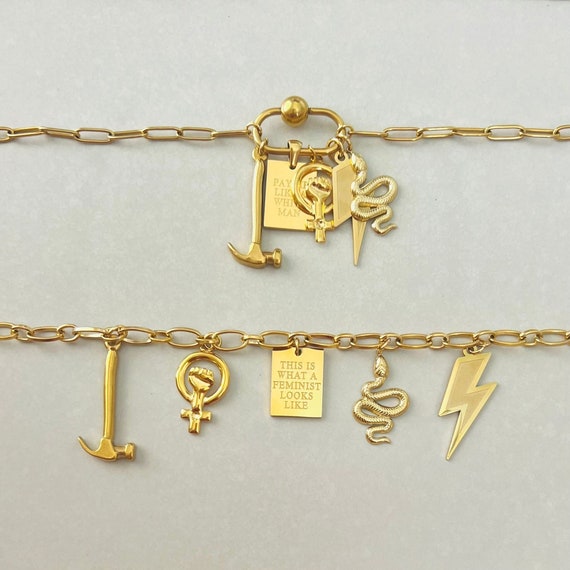 Feminist jewelry, 18K gold pvd waterproof necklace, feminist necklace, carabiner necklace, non tarnish necklace, girl power necklace.