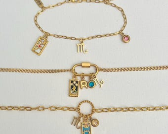 Zodiac bracelet, Custom charm bracelet, Tarot bracelet, Waterproof bracelet, Witchy bracelet, Bff bracelet, Best friend gift, Birthday gift.