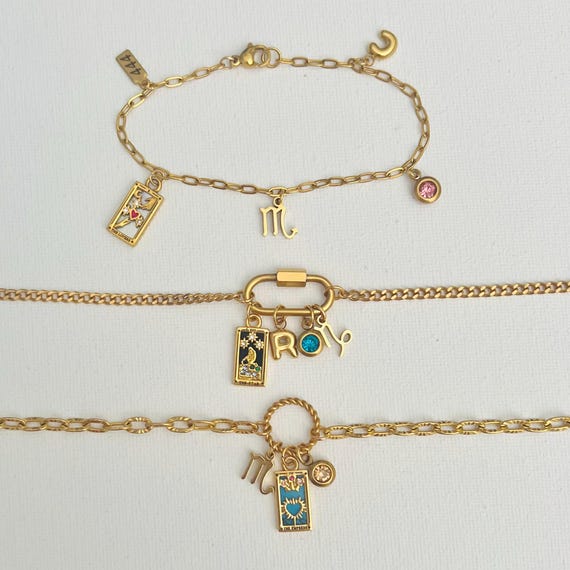Zodiac bracelet, Custom charm bracelet, Tarot bracelet, Waterproof bracelet, Witchy bracelet, Bff bracelet, Best friend gift, Birthday gift.
