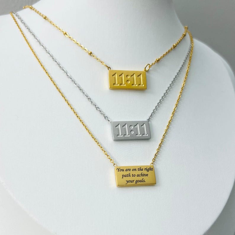 1111 necklace, angel number necklace, 18K pvd gold waterproof necklace, bff necklace, custom message necklace, beutiful best friend gift. image 1