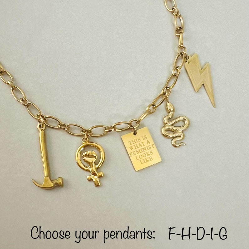 Feminist jewelry, 18K gold pvd waterproof necklace, feminist necklace, carabiner necklace, non tarnish necklace, girl power necklace. image 6