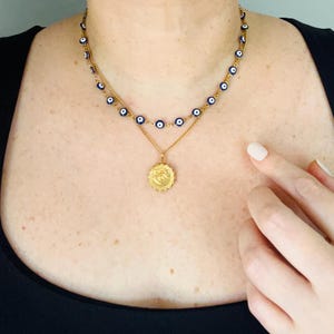 Gold evil eye necklace, waterproof necklace, inspired Greek necklace, non tarnish necklace, beautiful protection necklace. image 12