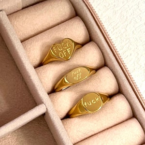 Fuck off ring, 18K pvd gold gold signet ring, fuck ring, waterproof ring, fuck you ring, beutiful non tarnish ring. image 5