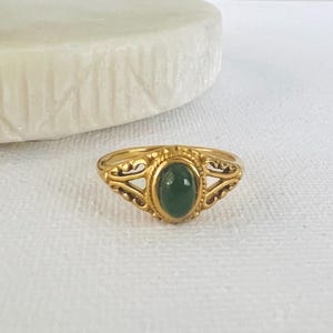 Green jade ring, waterproof ring, natural stone 18K pvd gold filled ring,non tarnish ring. image 7