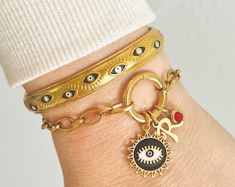 Evil eye cuff, 18k pvd gold evil eye bracelet, protection best friend bracelet, tarnish free bracelet , beutiful custom bracelet.