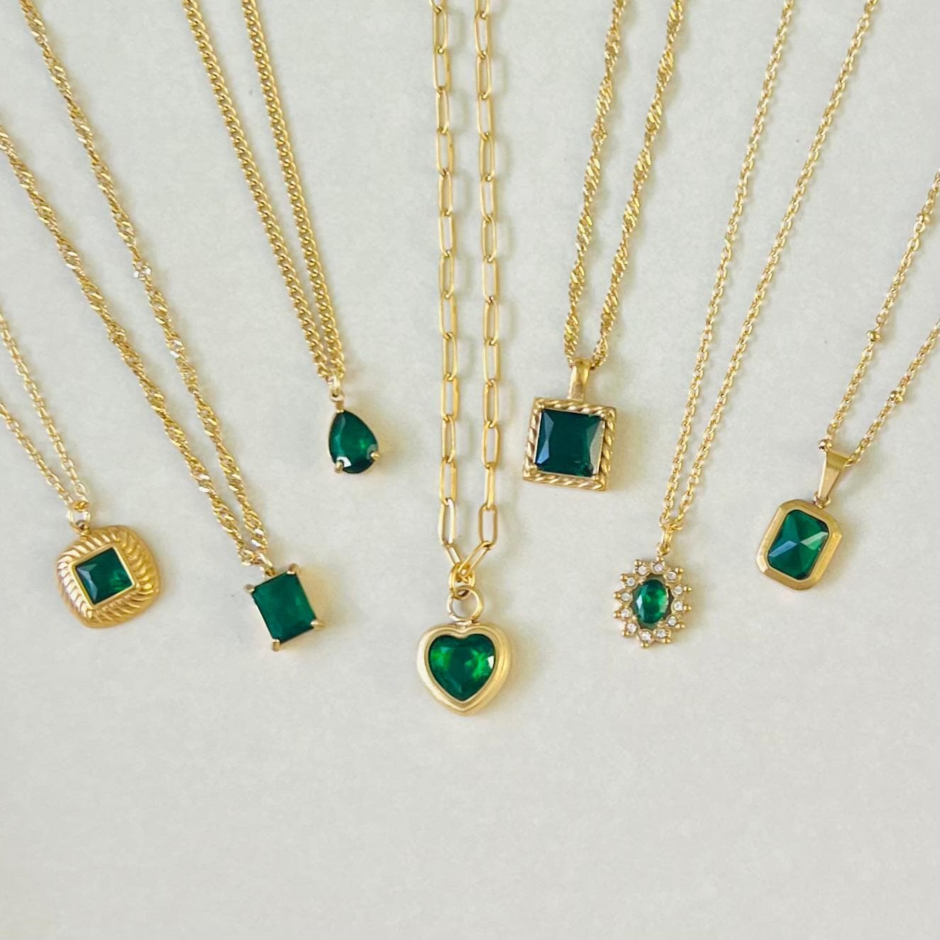 Emerald necklace gold, waterproof necklace, 18K pvd gold filled necklace, non tarnish necklace, May birthstone necklace, beautiful gift.