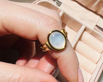 Mother of pearl ring, 18K pvd non tarnish ring, waterproof ring, chunky gold ring , protection ring, beautiful trendy rings.