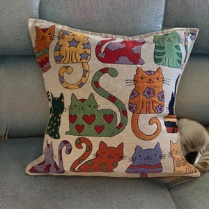 Embroidered  Cat Throw Pillow Case,Cats Square Cushion Cover,Kitten Home Decor,Gift for Cat Lovers.Cat Figured Pillowcase.