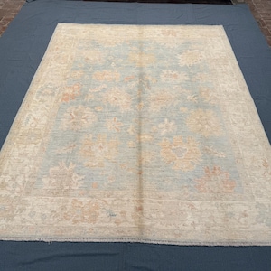 Handmade Turkish Oushak Rug 8x10 ft – Elegant Floral Wool Carpet for Living Room, Vintage Inspired Oriental Rug in Soft Pastel Tones