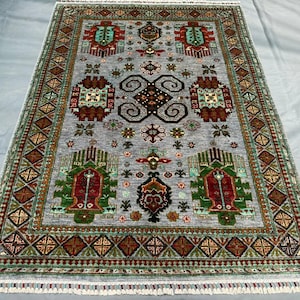 Handmade Waziri Tribal Wool Rug | Living Room - Bedroom Rug - 6x9 Rug,Unique Handmade Rug,Tribal Wool Carpet with Ethnic Motifs.