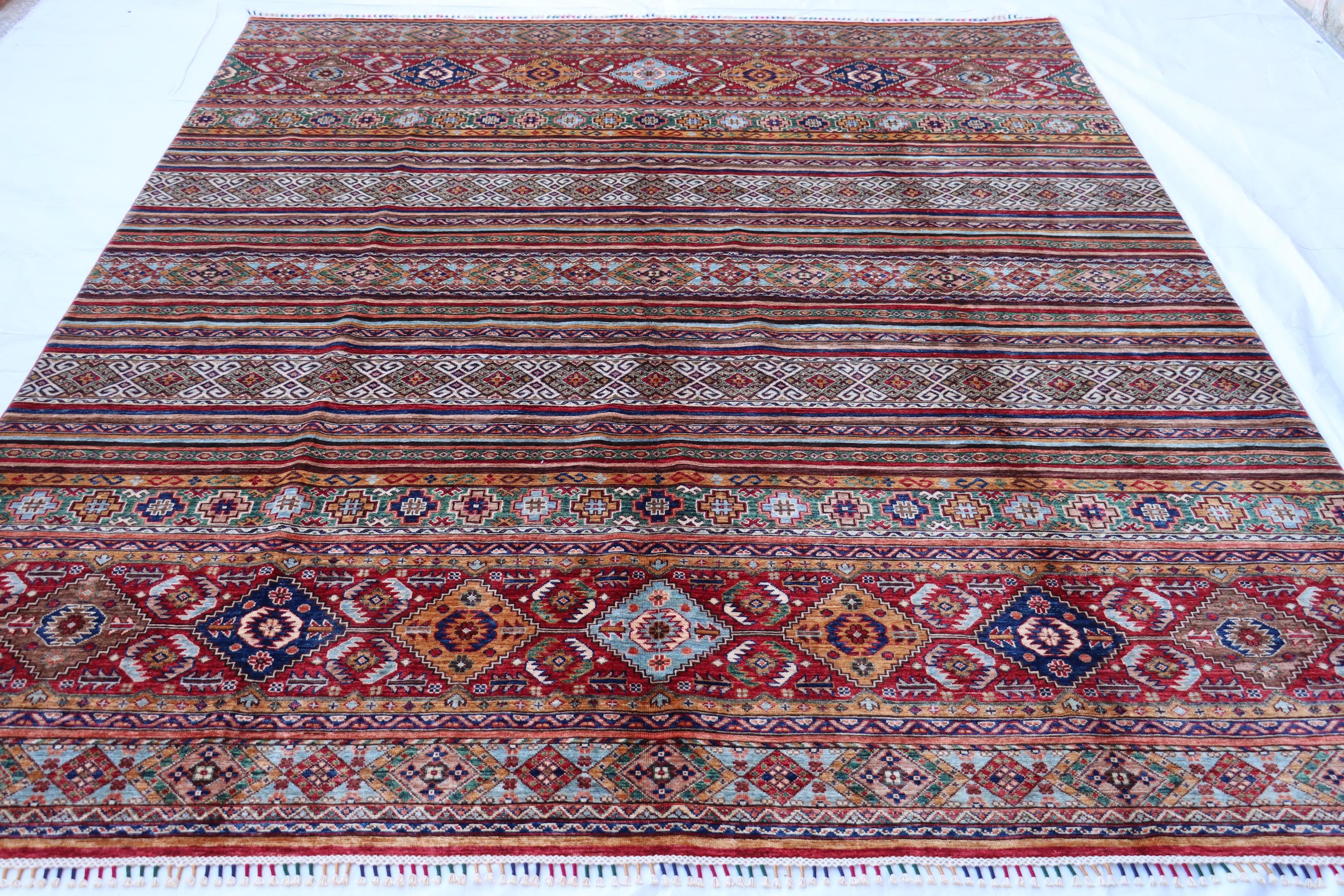 Handmade Khorjin Design Wool Area Rug 8x10 Ft Tribal Striped Oriental ...