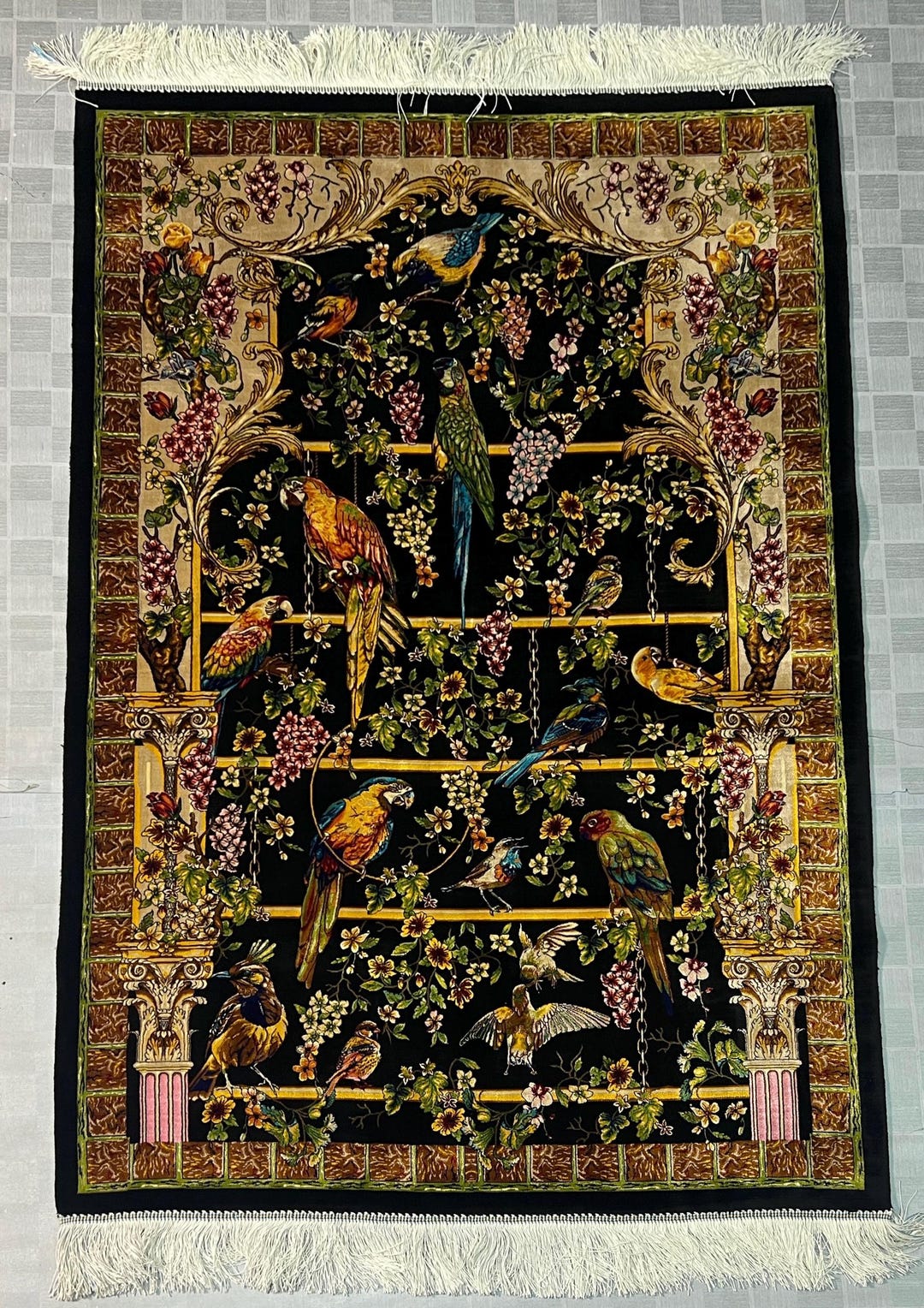 Vasa Parrot Rug Luxury Silk Parrot Art Rug 3x5 – Colorful Bird Floral Wall Hanging Rug ...