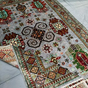 Handmade Waziri Tribal Wool Rug | Living Room - Bedroom Rug - 6x9 Rug,Unique Handmade Rug,Tribal Wool Carpet with Ethnic Motifs.