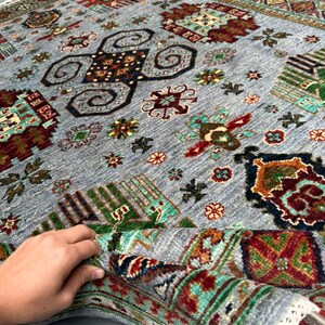 Handmade Waziri Tribal Wool Rug | Living Room - Bedroom Rug - 6x9 Rug,Unique Handmade Rug,Tribal Wool Carpet with Ethnic Motifs.