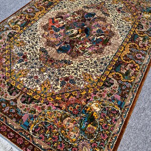 Persian Storytelling Silk Rug 3x5 Ft – Luxury Art Carpet With ...